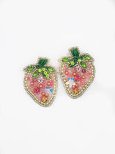 Load image into Gallery viewer, Strawberry Beaded Statement Earrings/ Pink/ fruit/ food/ summer/ spring
