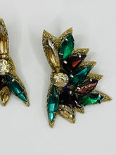 Load image into Gallery viewer, Mardi Gras Jeweled Wing Purple, Green and Gold Statement Earrings
