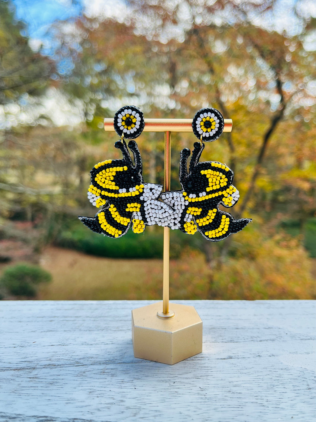 Bee Beaded Statement Earrings/ Buzz/ Georgia Tech/ black and yellow/ game day/ tailgate fashion kit
