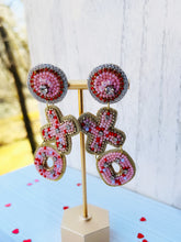 Load image into Gallery viewer, XO Love Pink Valentine Beaded Statement Earrings/ valentines day/ love/ hearts/ friendship
