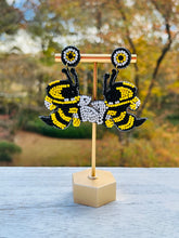 Load image into Gallery viewer, Bee Beaded Statement Earrings/ Buzz/ Georgia Tech/ black and yellow/ game day/ tailgate fashion kit
