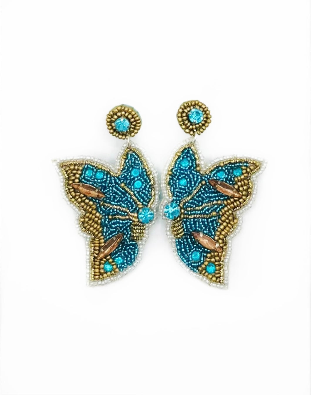 Butterfly Light Blue Beaded Dangle Statement Earrings/ Animals