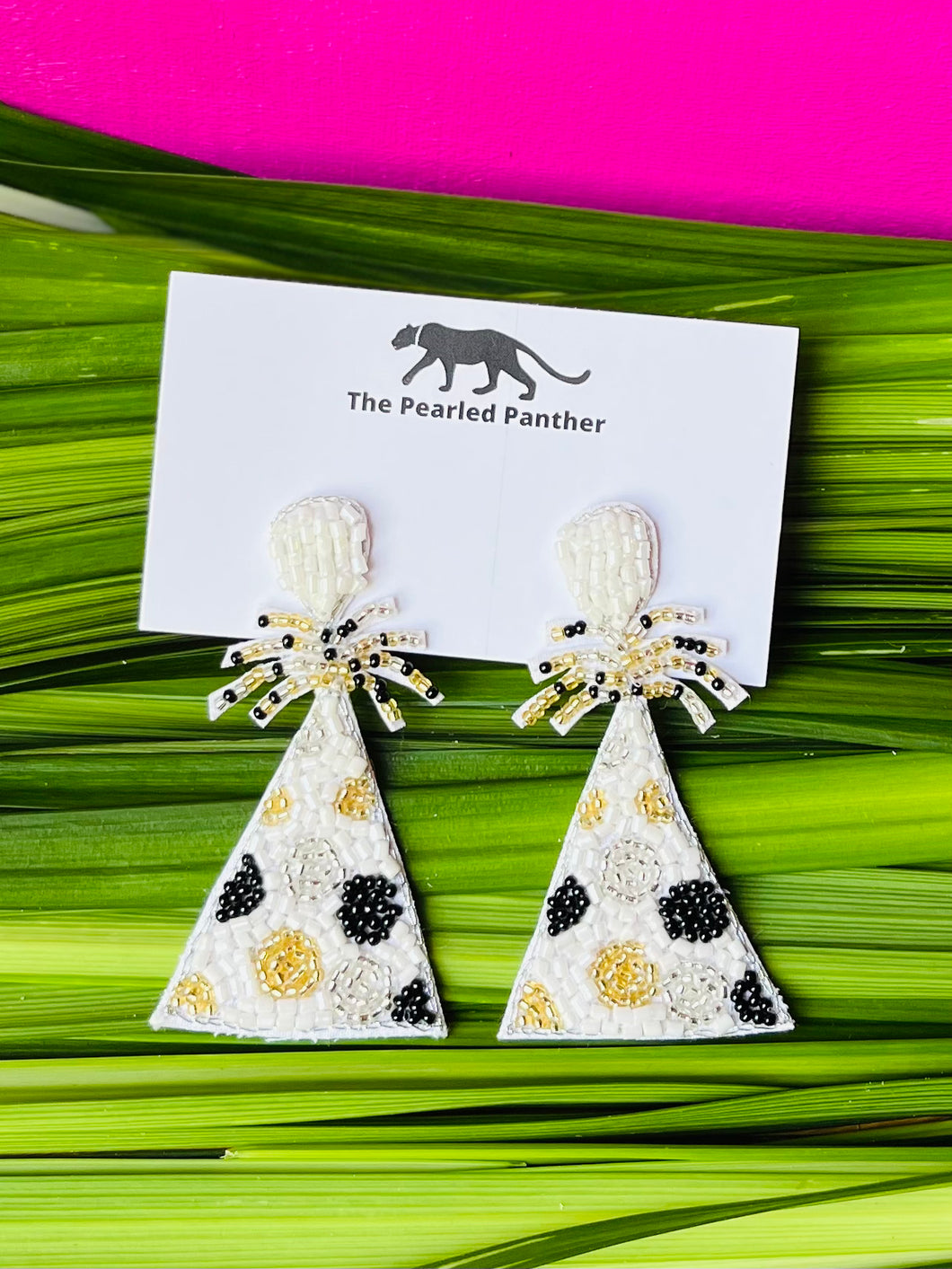 Party Hat Beaded Statement Earrings/ Party/ Celebrate/ New Years Eve/ Birthday/ Polka Dots