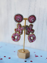 Load image into Gallery viewer, XO Love Pink Valentine Beaded Statement Earrings/ valentines day/ love/ hearts/ friendship

