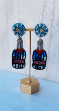 Load image into Gallery viewer, Vodka Bottle Beaded and Sequin Statement Earrings/ alcohol/ party/ celebrate/ cheers/ girls trip/ girls night out/ blue
