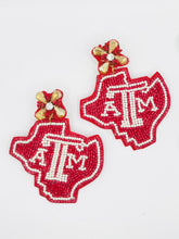 Load image into Gallery viewer, Texas A &amp; M Maroon and White Beaded Statement Earrings/ game day/ tailgate fashion
