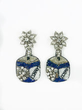 Load image into Gallery viewer, Hanukkah Dreidel Beaded Statement Earrings/ “L Chaim”/ blue
